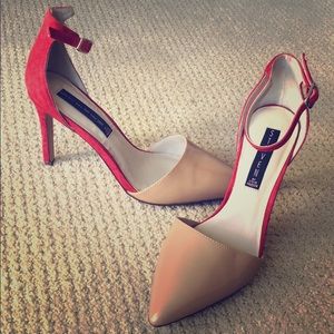 Steven Madden beige red leather suede heels